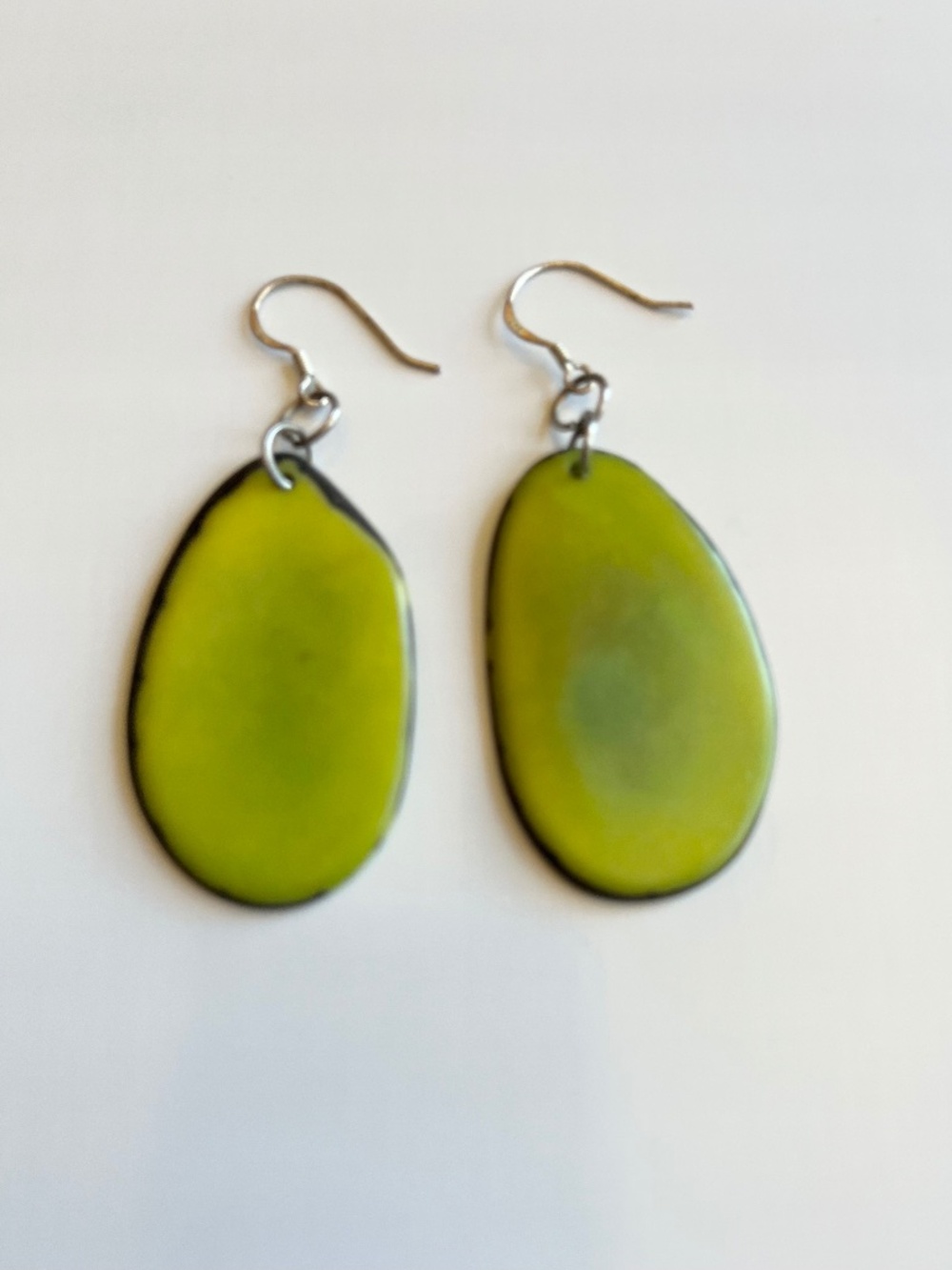 925 Sterling Silver Hooks Dangle Drop Resin Earrings Green